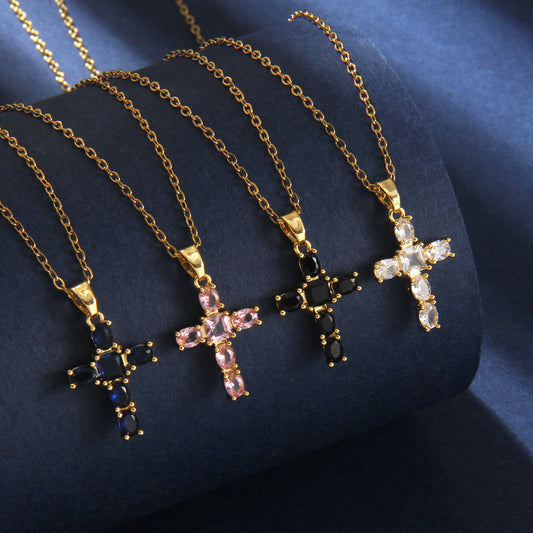 Simple Fashion Copper Micro Inlay Cross Stainless Steel Necklace Light Luxury Clavicle Chain