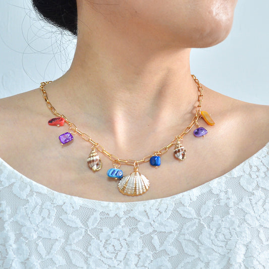 Shell Pendant Multi-layer Back Necklace