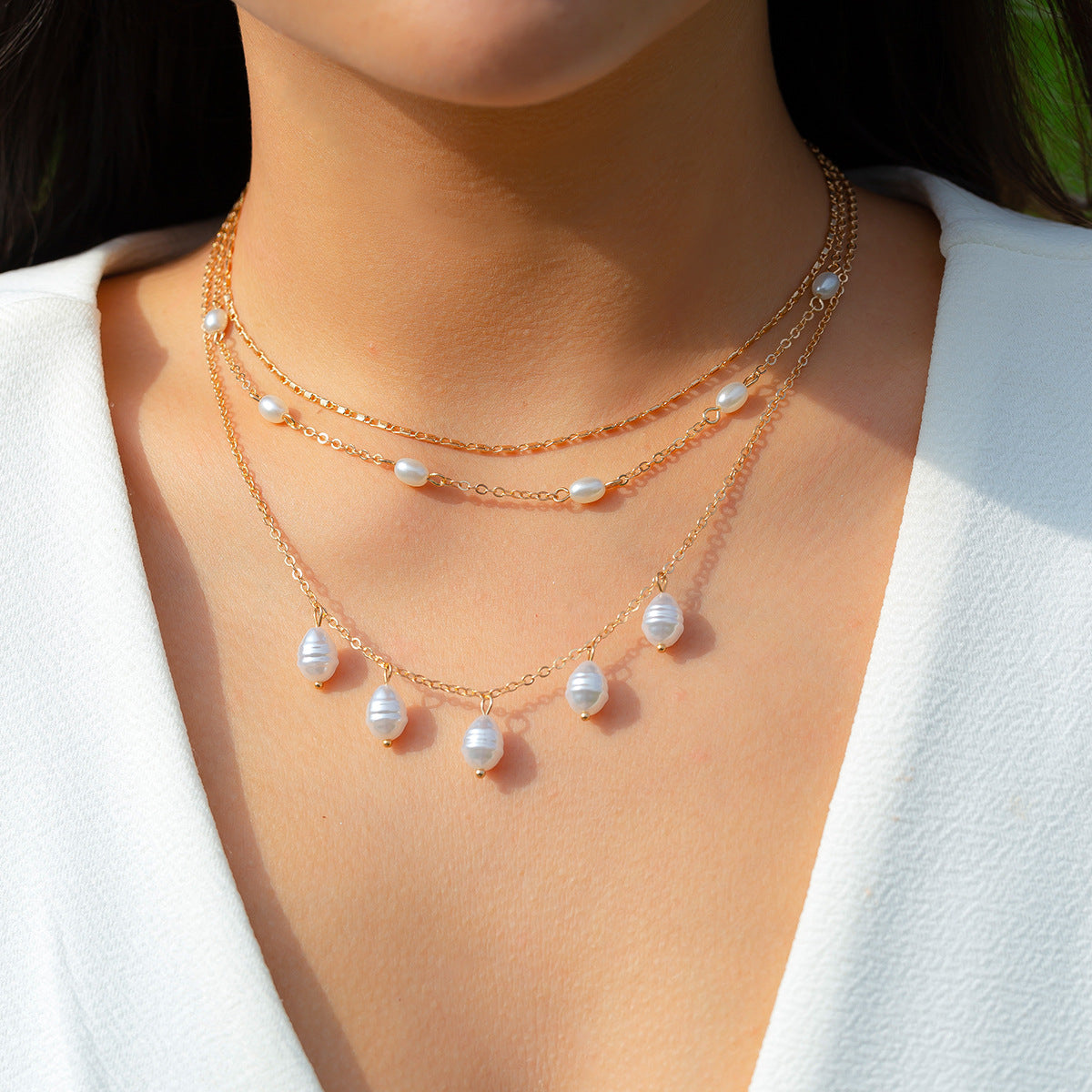 Twin Long Pearl Necklace Retro Cold