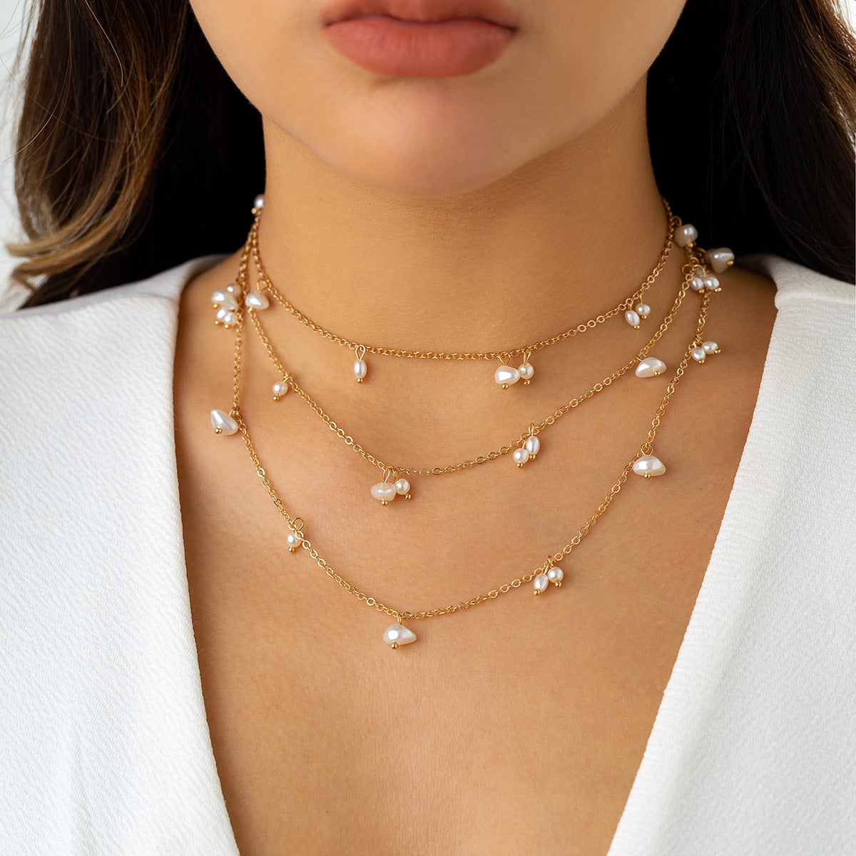 Twin Long Pearl Necklace Retro Cold